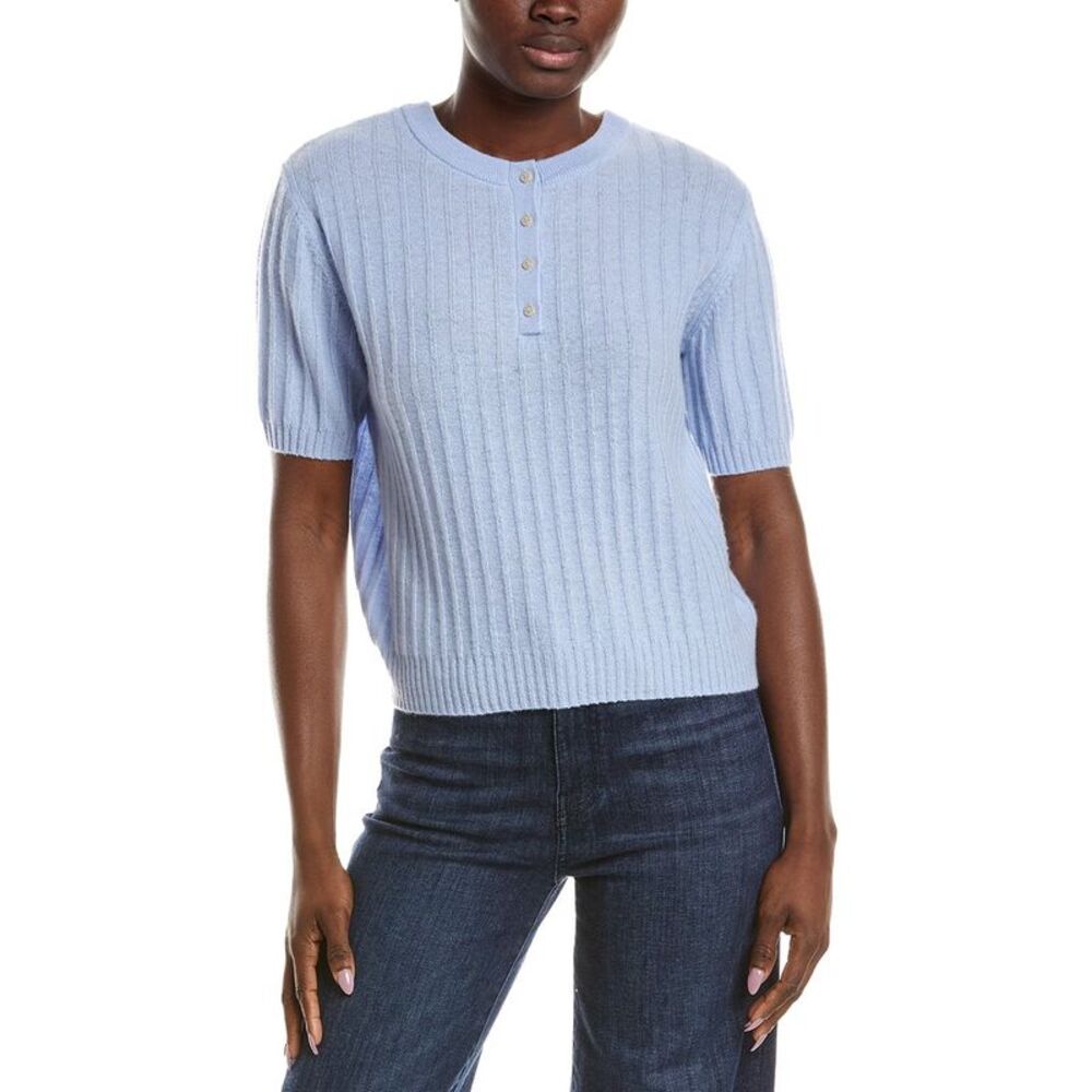 Naadam Womens  Coastal Cashmere Reversible Henley Sweater, Blue